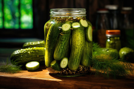 pickled cucumbers in a jarの素材