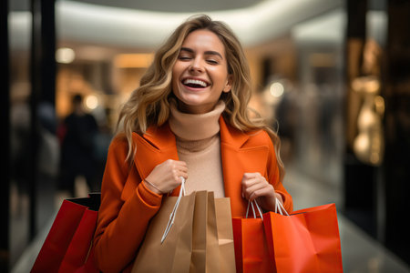 shopper with smile for luxury gifts, purchase or payment in buyingの素材