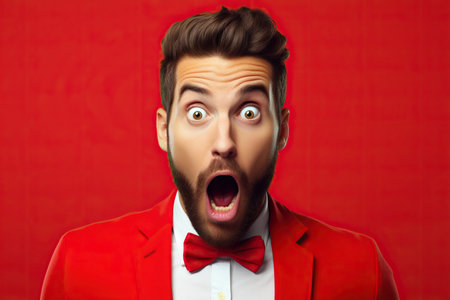 Man expressing surprise and shock emotion with his mouth open and wide open eyes.の素材