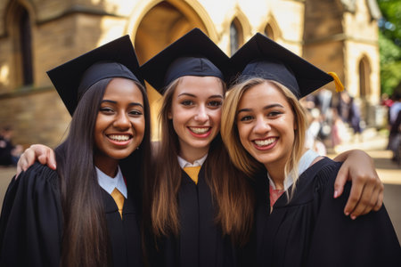 Happy diverse university satisfied graduatesの素材