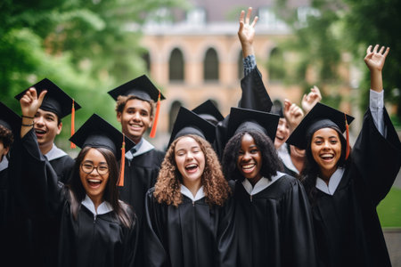 Happy diverse university satisfied graduatesの素材