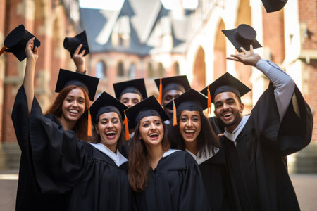 Happy diverse university satisfied graduatesの素材