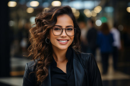 A handsome businesswoman in a suit and glasses.の素材