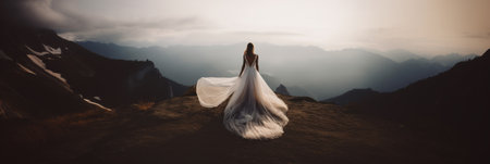 Bride in the mountains. Wedding Day Ceremonyの素材