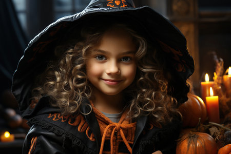 Close up child in witch costumes.の素材