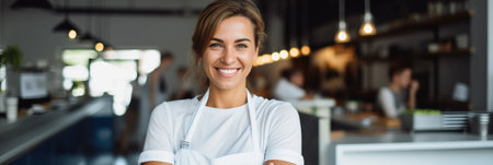 Successful small business owner smiling happilyの素材