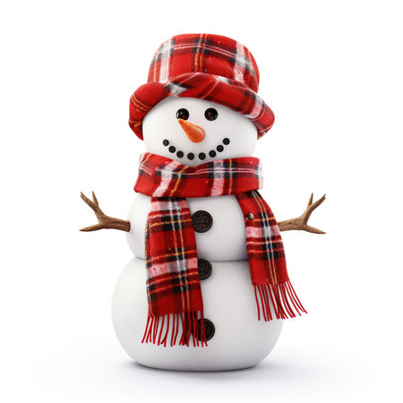 Snowman with hat and scarf isolated on white backgroundの素材