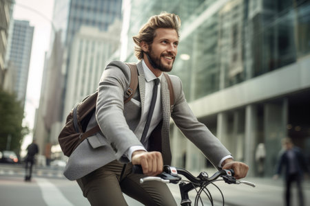 Business man riding a bike to work in the cityの素材