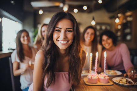 Beautiful woman celebrating her birthday with her friendsの素材