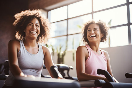 Cheerful women relaxing during a workout sessionの素材