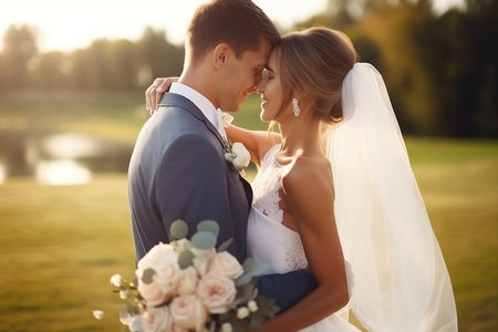 Wedding Couple in Love. Newly Wedded Bride Groom. Wedding Day Ceremonyの素材