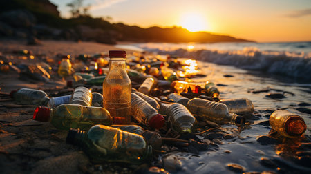 Plastic garbage on the beachの素材
