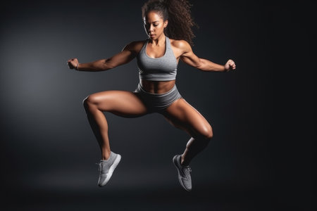 Athletic young woman doing strength training body moments in a studioの素材