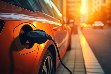 Power supply for electric car charging Electric car charging station Close up of the power supplyの素材