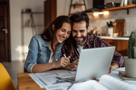 Home renovation collaboration: Couple redesigning upgrading their house togetherの素材