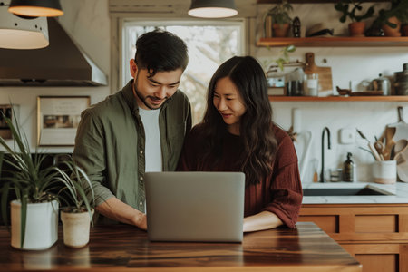Home renovation collaboration: Couple redesigning upgrading their house togetherの素材