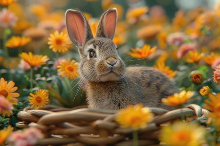 Cute bunny in the basketの素材