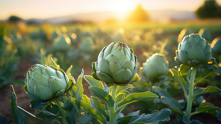 Close-up of artichoke in a fieldの素材