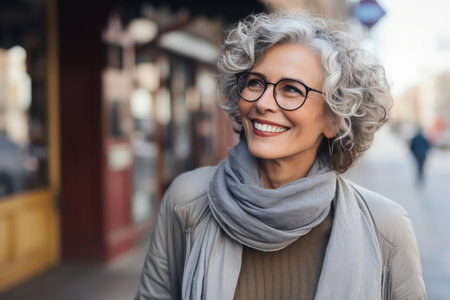 Happy attractive mature woman in the cityの素材