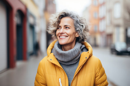 Happy attractive mature woman in the cityの素材