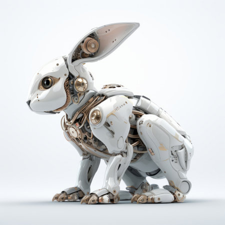 Rabbit or hare robot, robotic animal isolated over white background.の素材