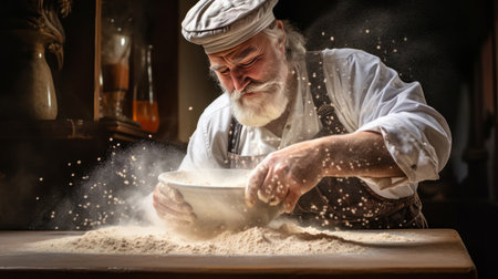 A baker is pouring flourの素材