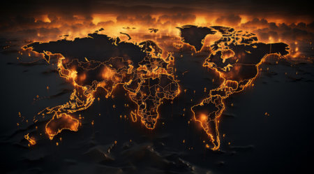a map of the world with a fireの素材