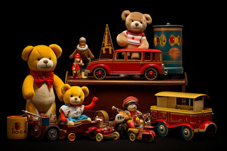 toy collection on black background.の素材