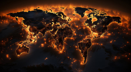 a map of the world with a fireの素材