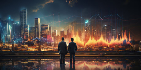 Teamwork, Partnership, Finance and stock. Deal, Stock exchange and financial charts. Businessman and global network connection digital technology, Business and economic growth graphの素材