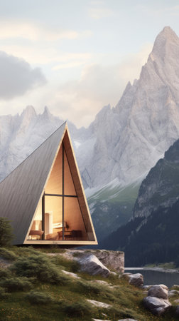 modern style architecture of chic minimalist tiny wooden house at Italian Alpsの素材
