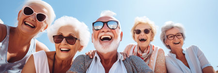 Low angle view of senior citizens having fun and looking at the cameraの素材