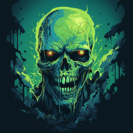 Zombie head illustration design isolated on darkの素材