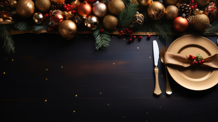A Christmas table with a invitation card set on the table.の素材