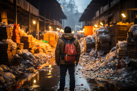 back view of a worker who recycling thing on recycle centerの素材