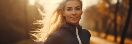Healthy young woman on morning runの素材
