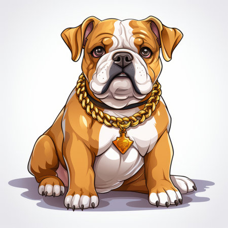 Bulldog cartoon wearing gold chain illustrationの素材