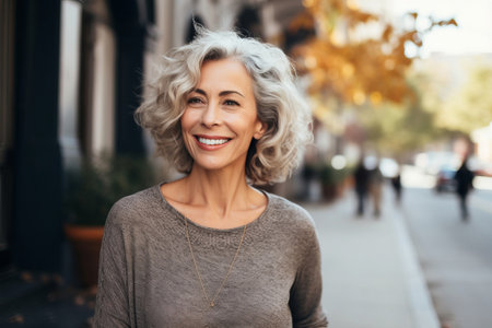 Happy attractive mature woman in the cityの素材