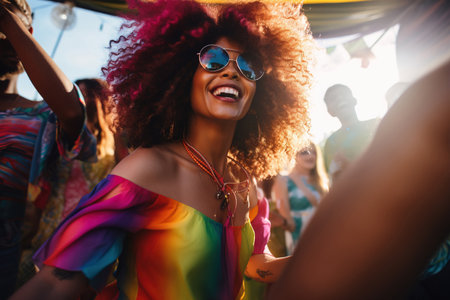 Vibrant young woman dancing for her friends at a partyの素材