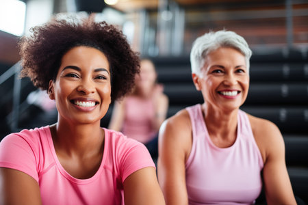 Cheerful women relaxing during a workout sessionの素材