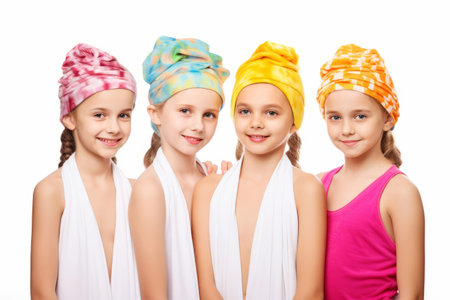 Isolated girls in towels on white backgroundの素材