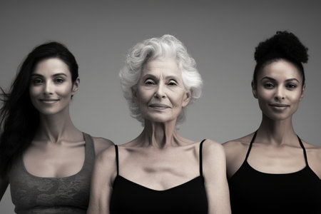 Female models of different ages celebrate their natural bodyの素材