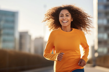 Portrait of a happy sports woman sitting outdoorsの素材