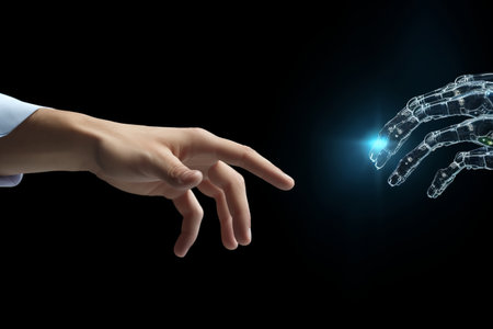 Human hand and robot finger touch sense of technologyの素材