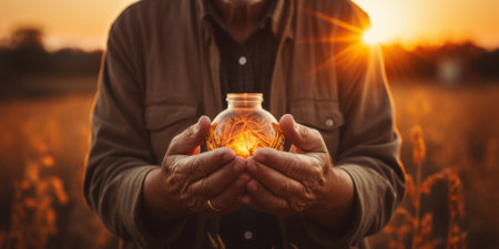 Man hands palm up praying and worshiping cross, eucharist therapy bless god helping, hope and faith, Christian religion concept on sunset backgroundの素材