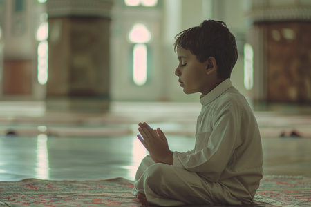 Arabian school boy praying in Muslim. Cinematic effectの素材