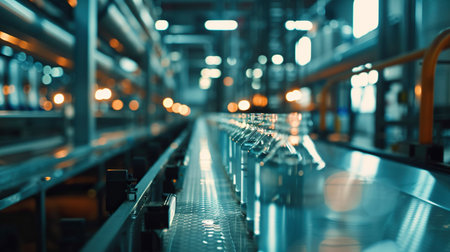 milk production at a dairy factory. show a line of glass bottles moving along a production belt in a young modern factory with copy spaceの素材