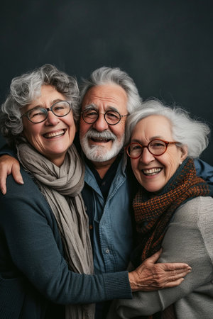 Portrait of happy three senior friends in studio.の素材