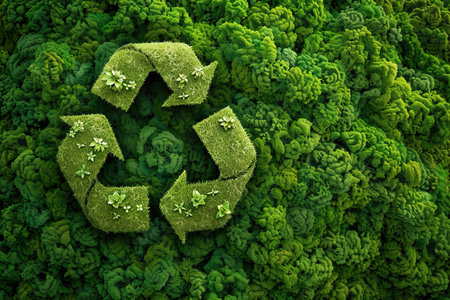 On a green background, an icon for sustainable and ethical business showing environmental, social, and governance factors.の素材