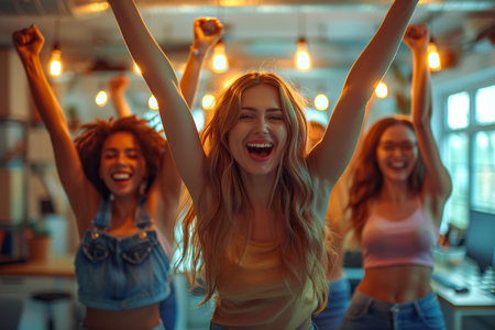 Group of People celebrating International Women's Day in the officeの素材